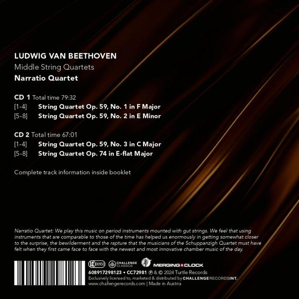 Albumcover mit Text über Ludwig van Beethovens Mittlere Streichquartette.