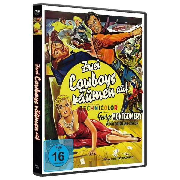 DVD-Cover mit dem Filmtitel 'Zwei Cowboys räumen auf'. Bild von Cowboys mit einer Frau.