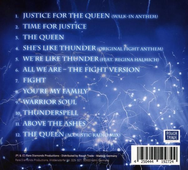 Rückseite eines Albums mit Songliste und Barcode. Blaue Hintergrundeffekte.