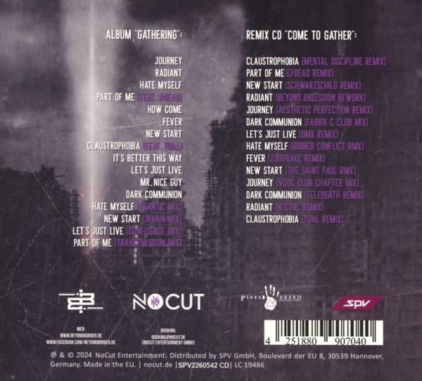CD-Rückseite mit Tracklisten für Album und Remix-CD, Logos und Barcode.