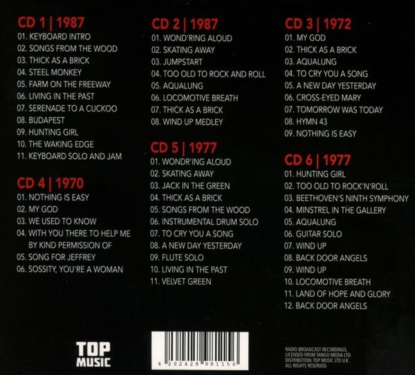 Album-Cover mit Songlisten für 6 CDs, Jahre 1970, 1972, 1987, 1977.