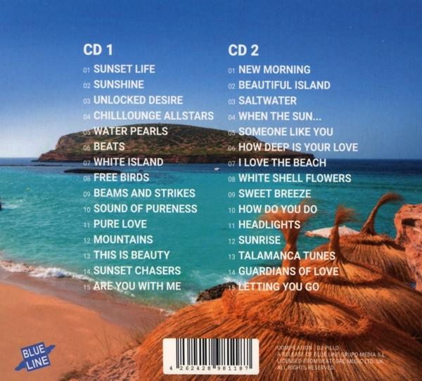 CD-Cover mit Titellisten, Strandhintergrund und blauer Farbe.