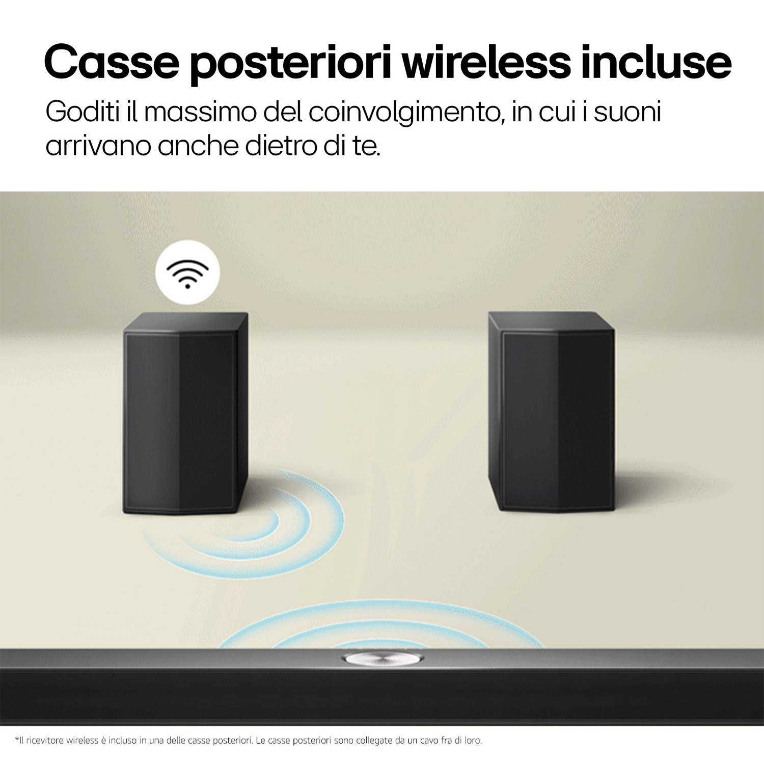 Due altoparlanti neri e una soundbar.