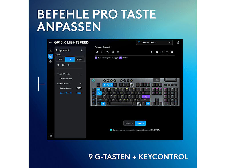 Thumbnail - LOGITECH G915 X LIGHTSPEED Double-Shot-PBT-Tastenkappen, für PC/Mac, Gaming-Tastatur, kabellos, Schwarz