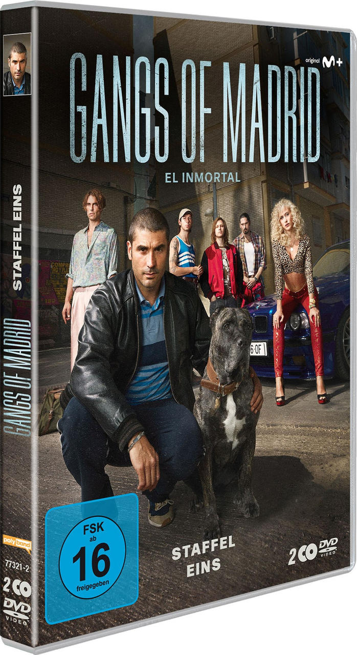 DVD-Hülle für 'Gangs of Madrid'. Das Cover zeigt eine Gruppe von Schauspielern in einer Straßenszene.