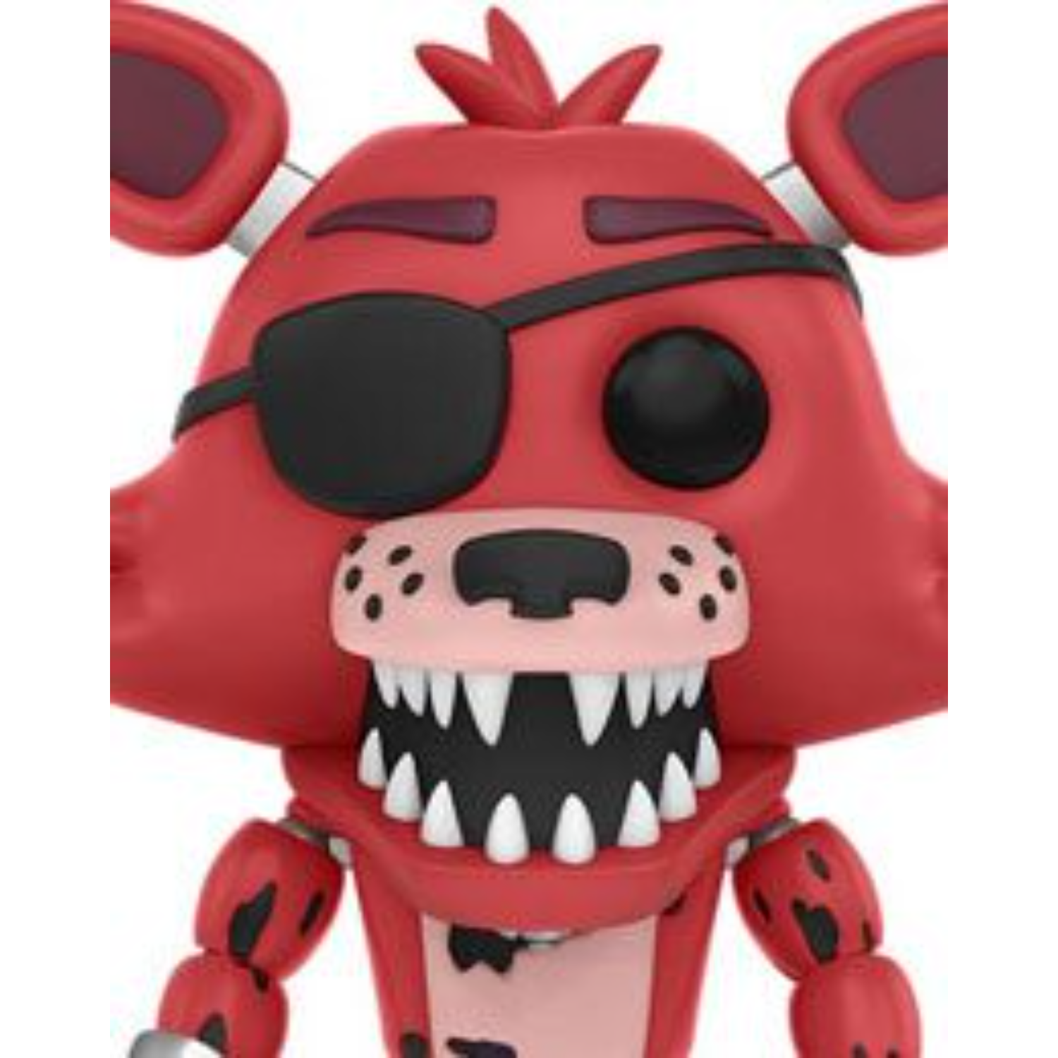 Foxy the pirate, a Funko Pop figure, with a red body, eye patch, and sharp teeth.