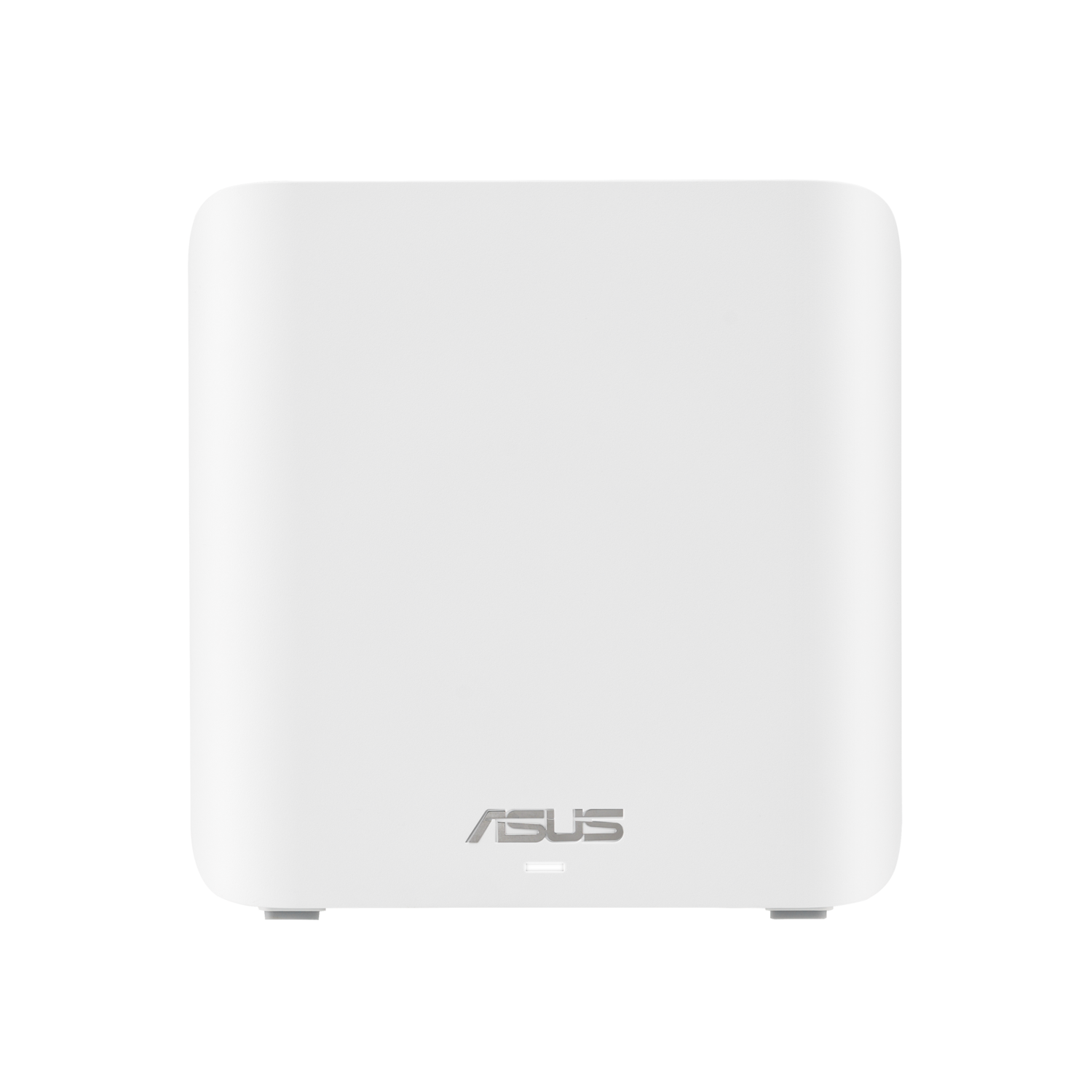 White ASUS router. The ASUS logo is visible at the bottom of the device. Black background.