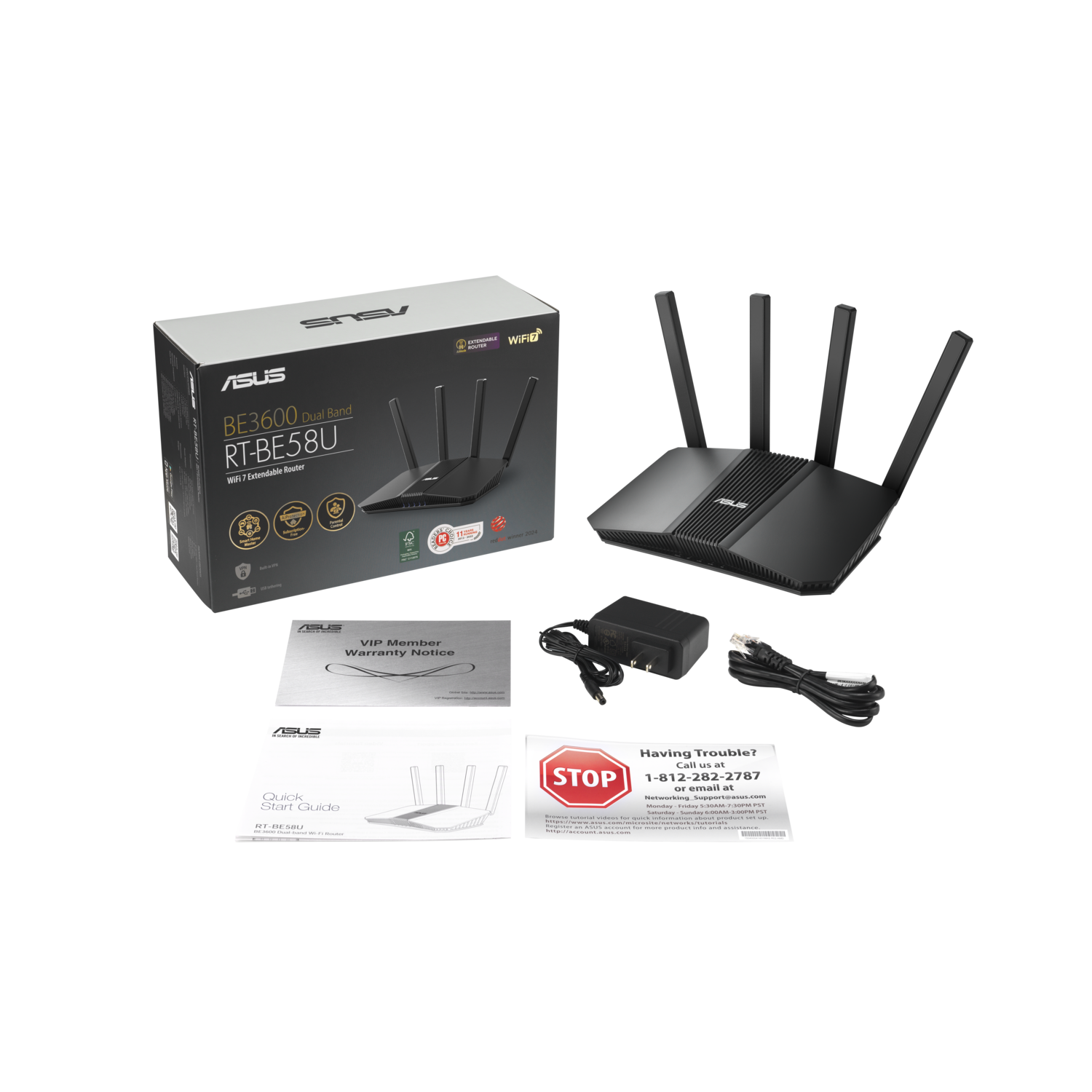 A router and accessories are pictured on a table.