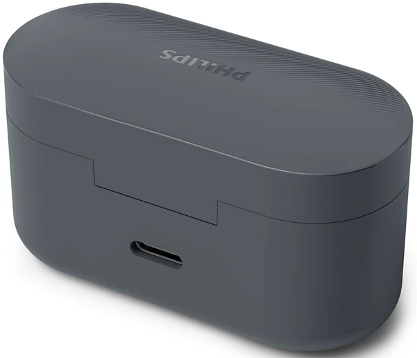 Sötétszürke Philips fülhallgató tok, USB-C porttal.