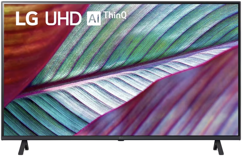 LG UHD TV levélmintával a képernyőn. A keret fekete.