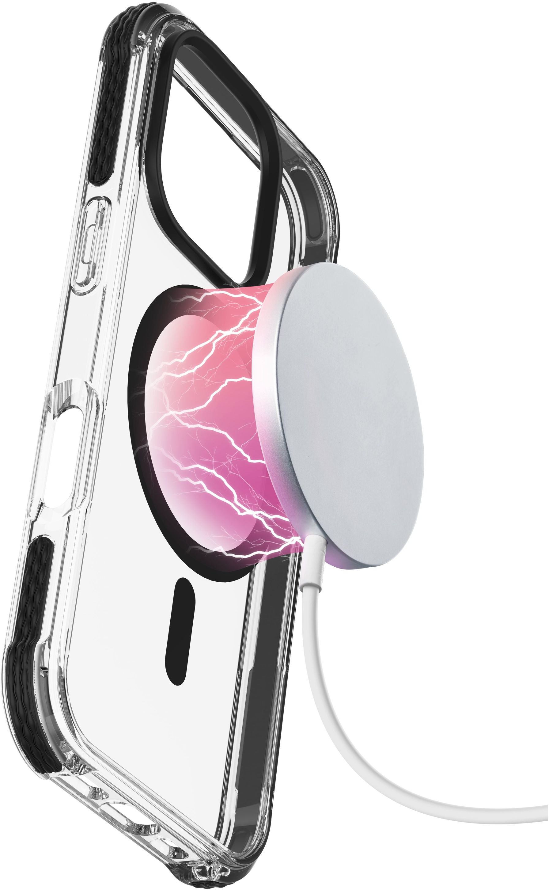 Coque de téléphone transparente avec chargement magnétique et éclair.
