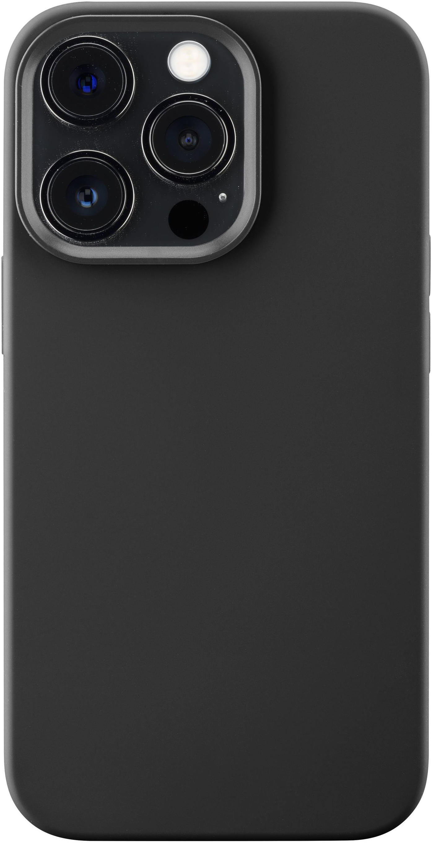 Une coque de téléphone noire avec un ensemble de caméras à l'arrière.