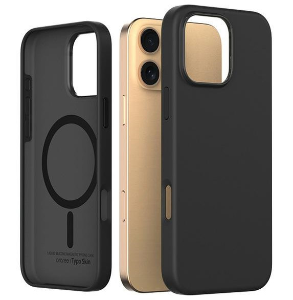 Czarny i złoty telefon z dwoma etui: czarne etui z magnetycznym pierścieniem i czarne etui tylne.