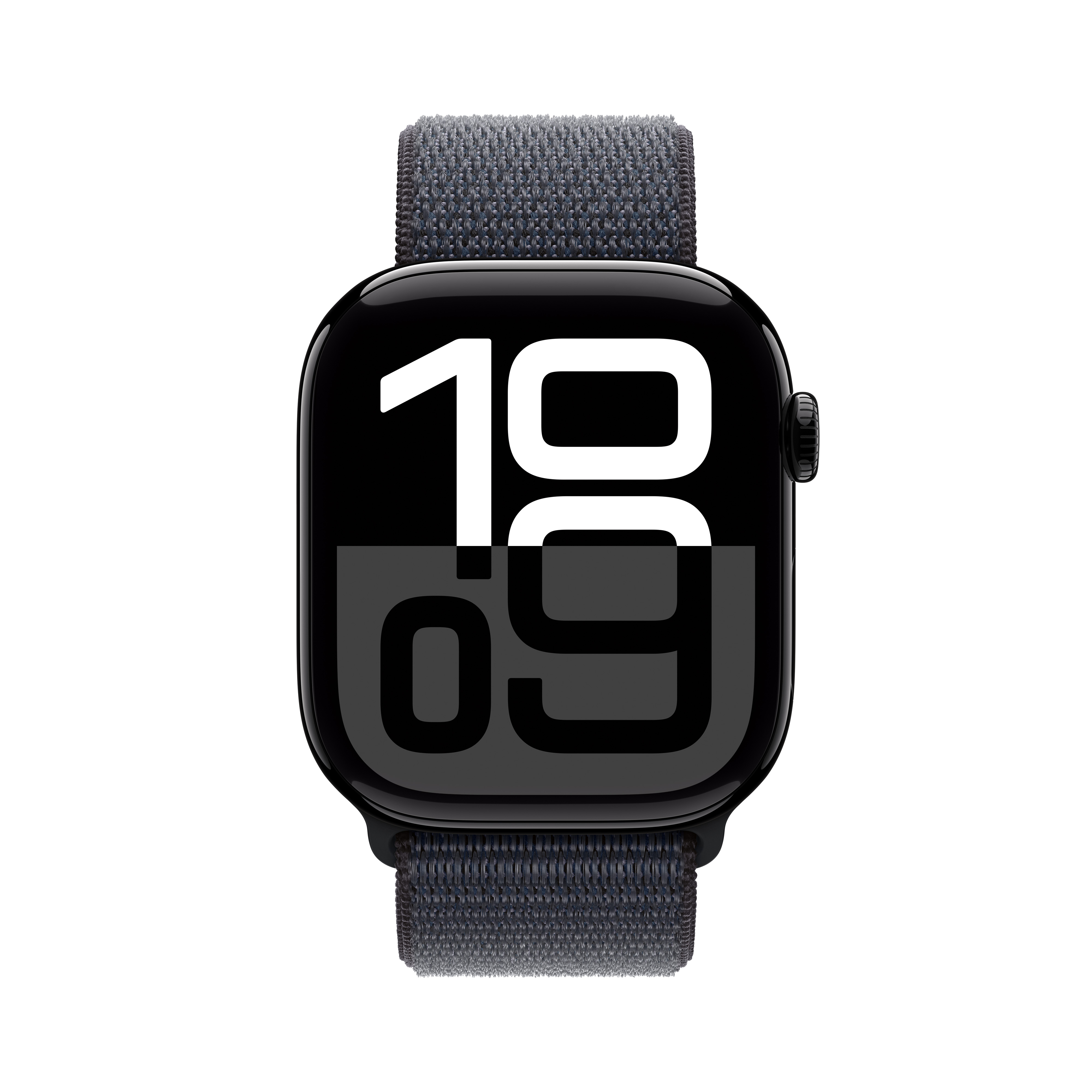 Fekete Apple Watch fekete számlappal, ami az időt mutatja.