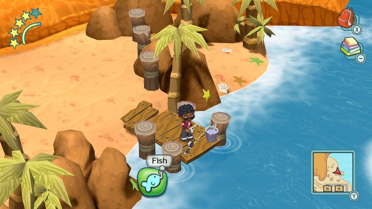 A cartoon scene of a person fishing from a pier with fish and other icons.