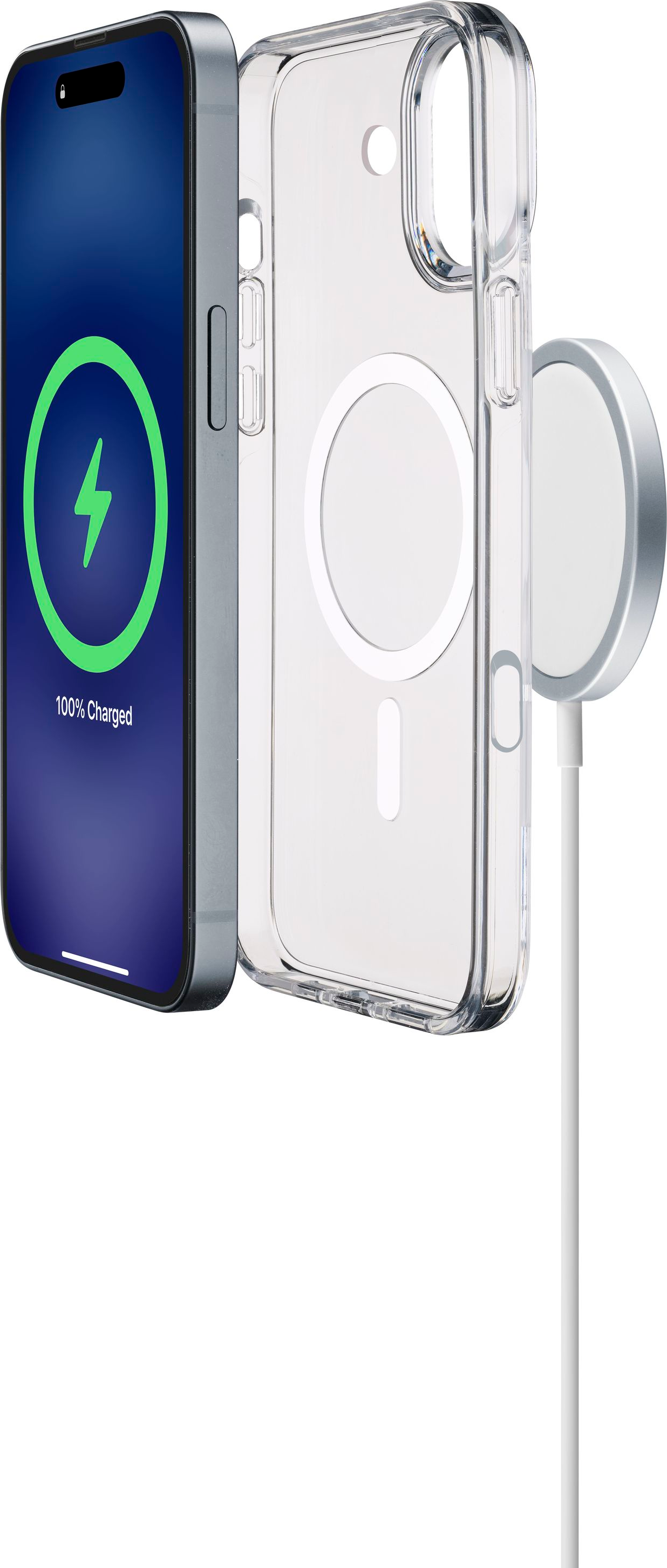 Telefono con schermo in carica con custodia.