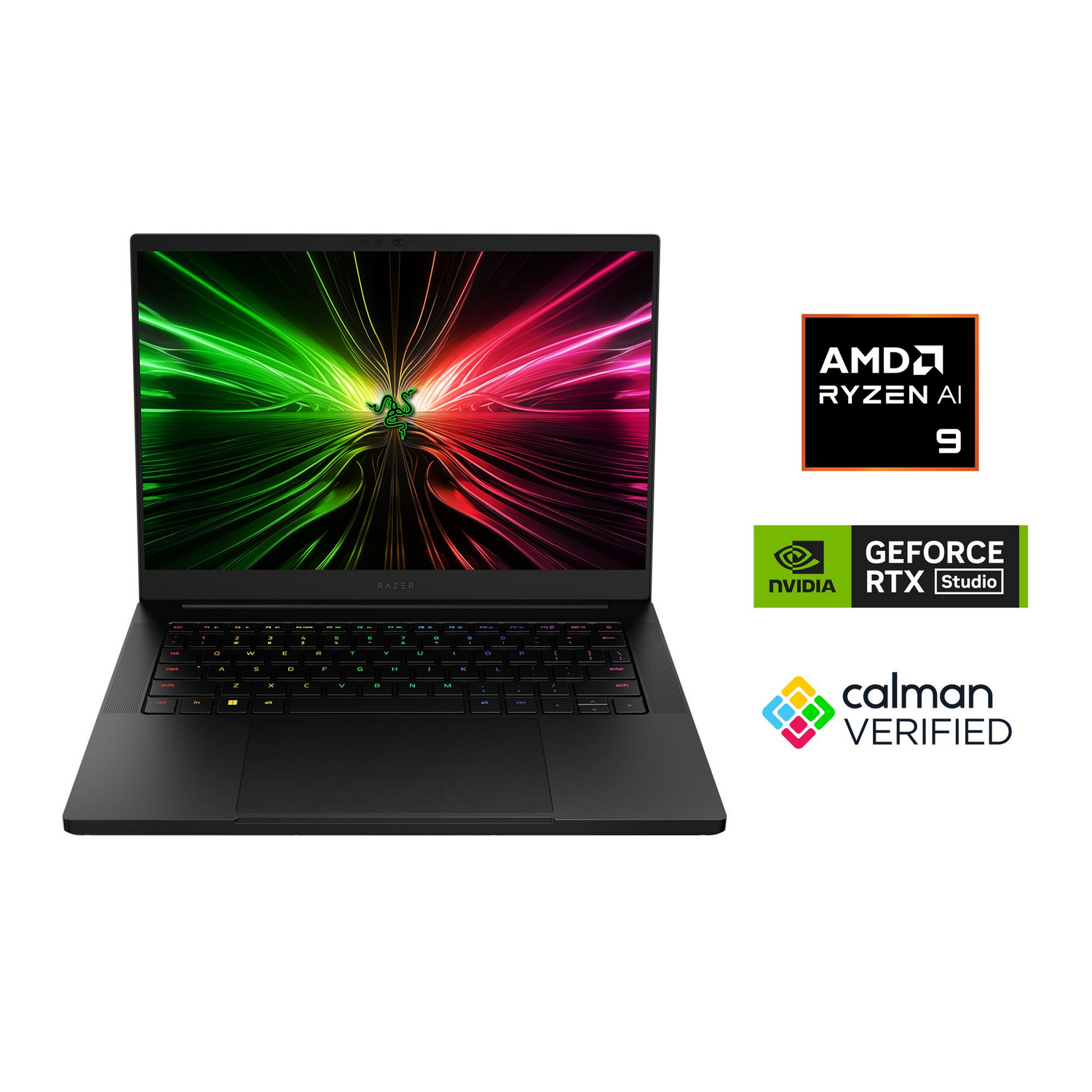 Portátil negro. La pantalla muestra un juego colorido. El portátil tiene cuerpo y teclado negros.