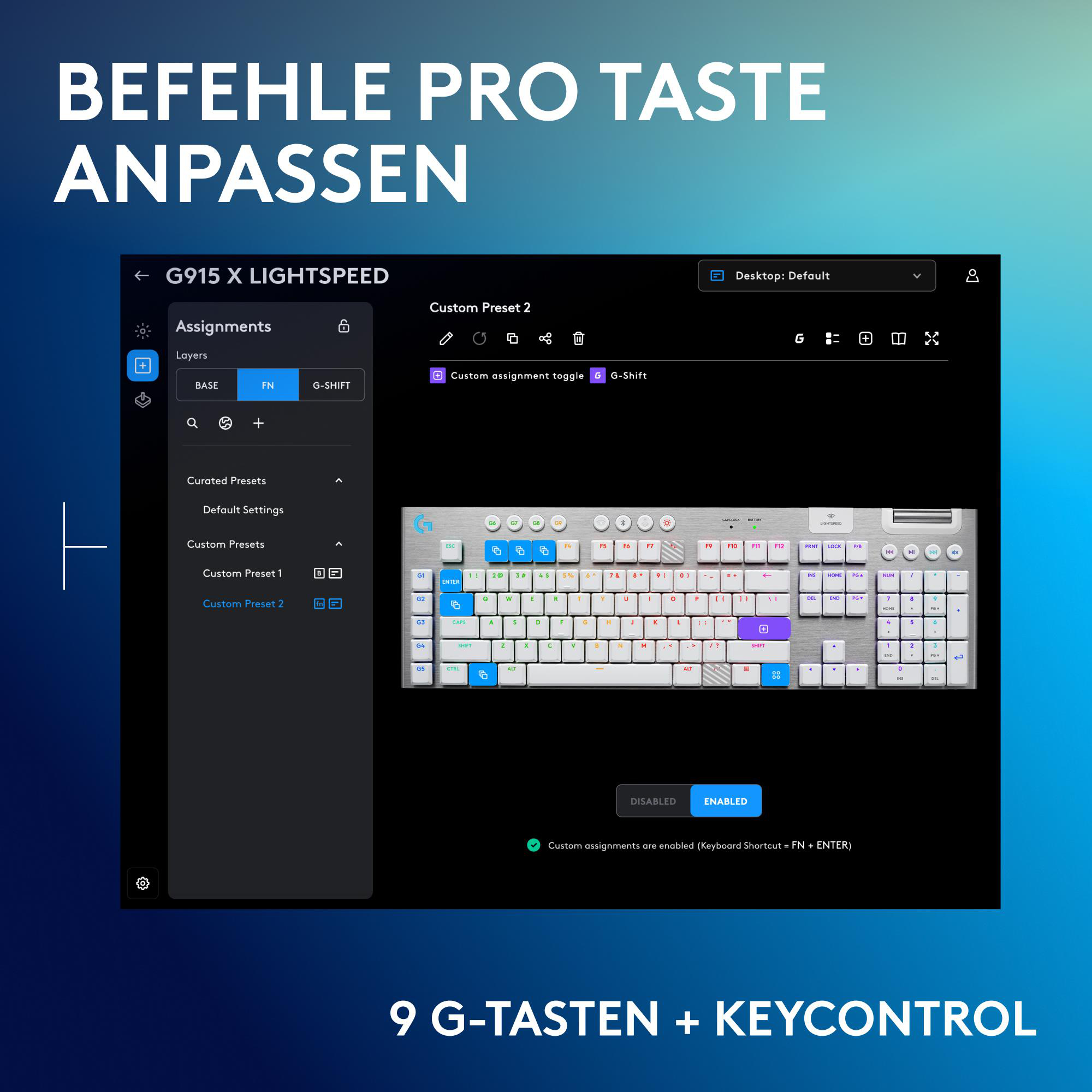 Tastaturanpassungsoberfläche, Einstellungen und ein Tastaturbild werden angezeigt.