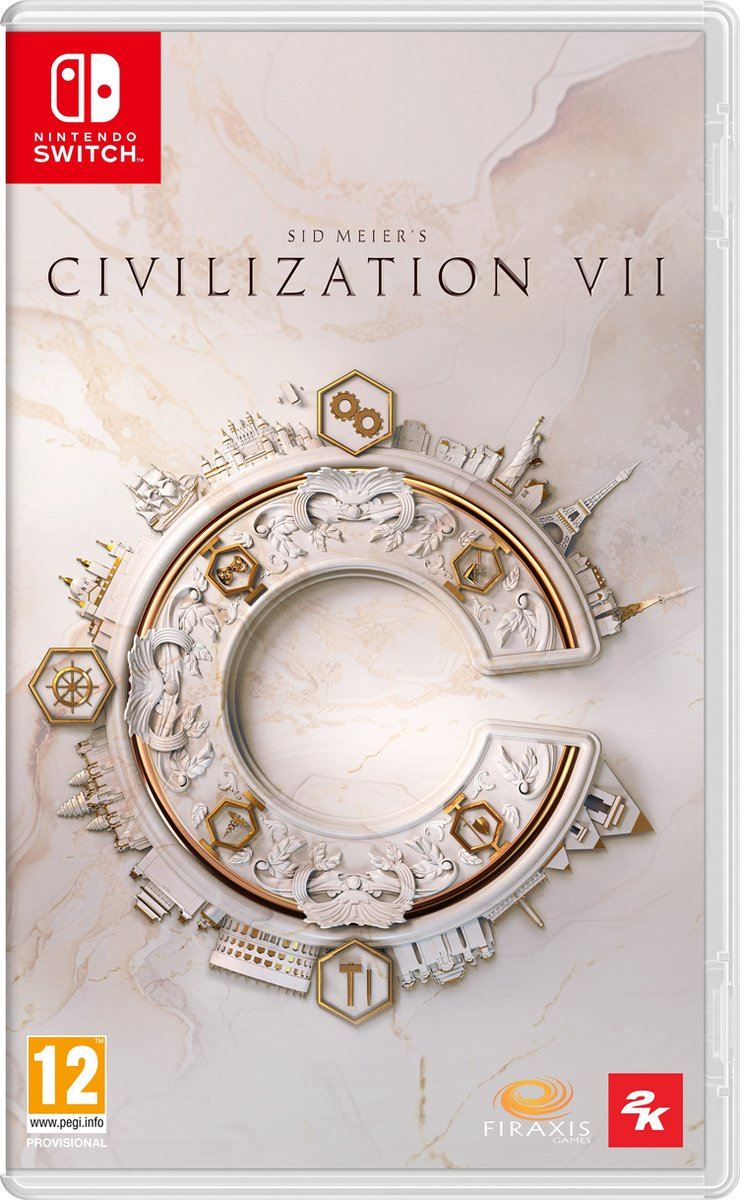 Boîte de jeu Nintendo Switch pour Civilization VII de Sid Meier. Comprend le logo et l'illustration du jeu.