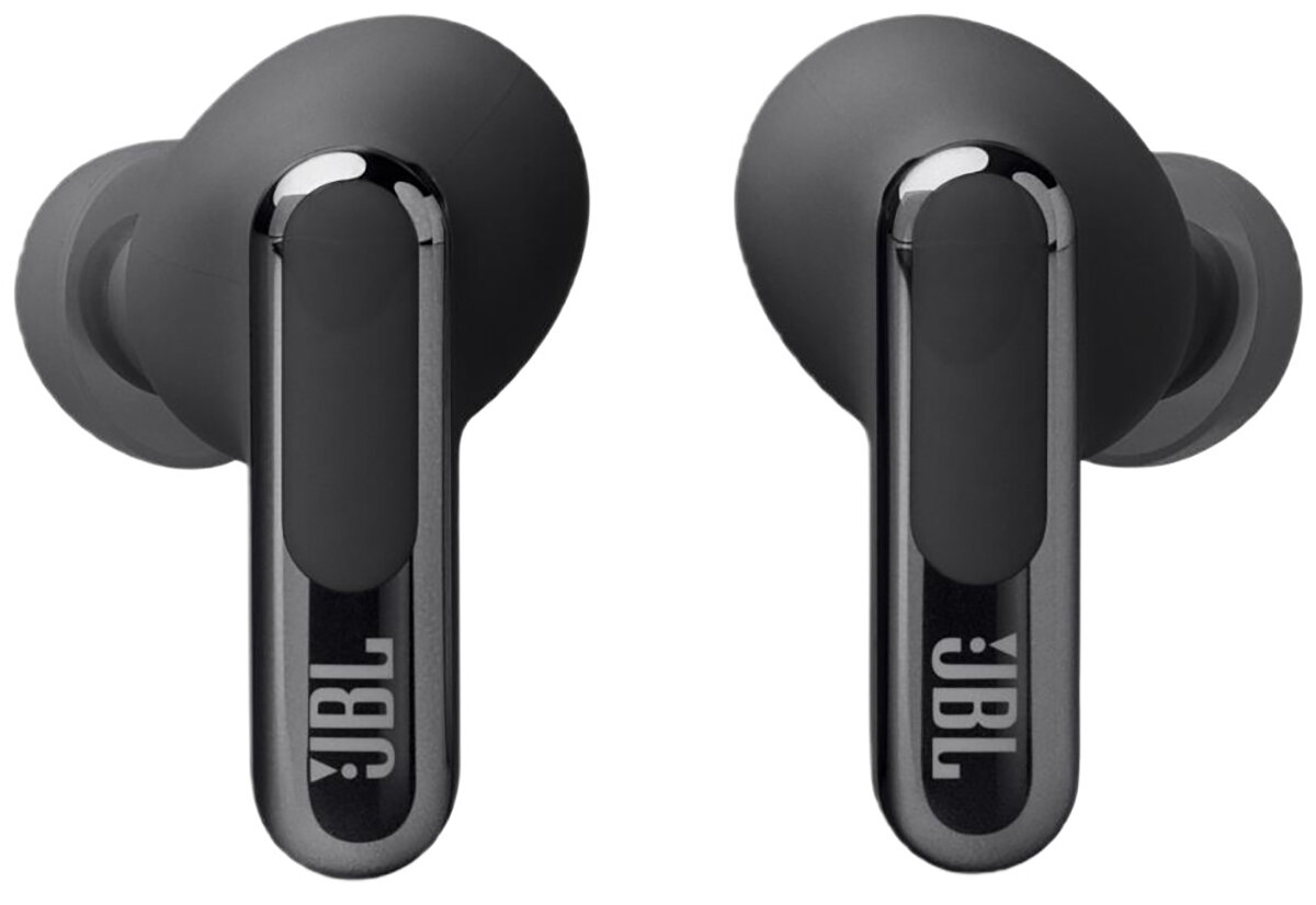 Dwa ciemnoszare słuchawki JBL, z metalowymi nóżkami, na białym tle.