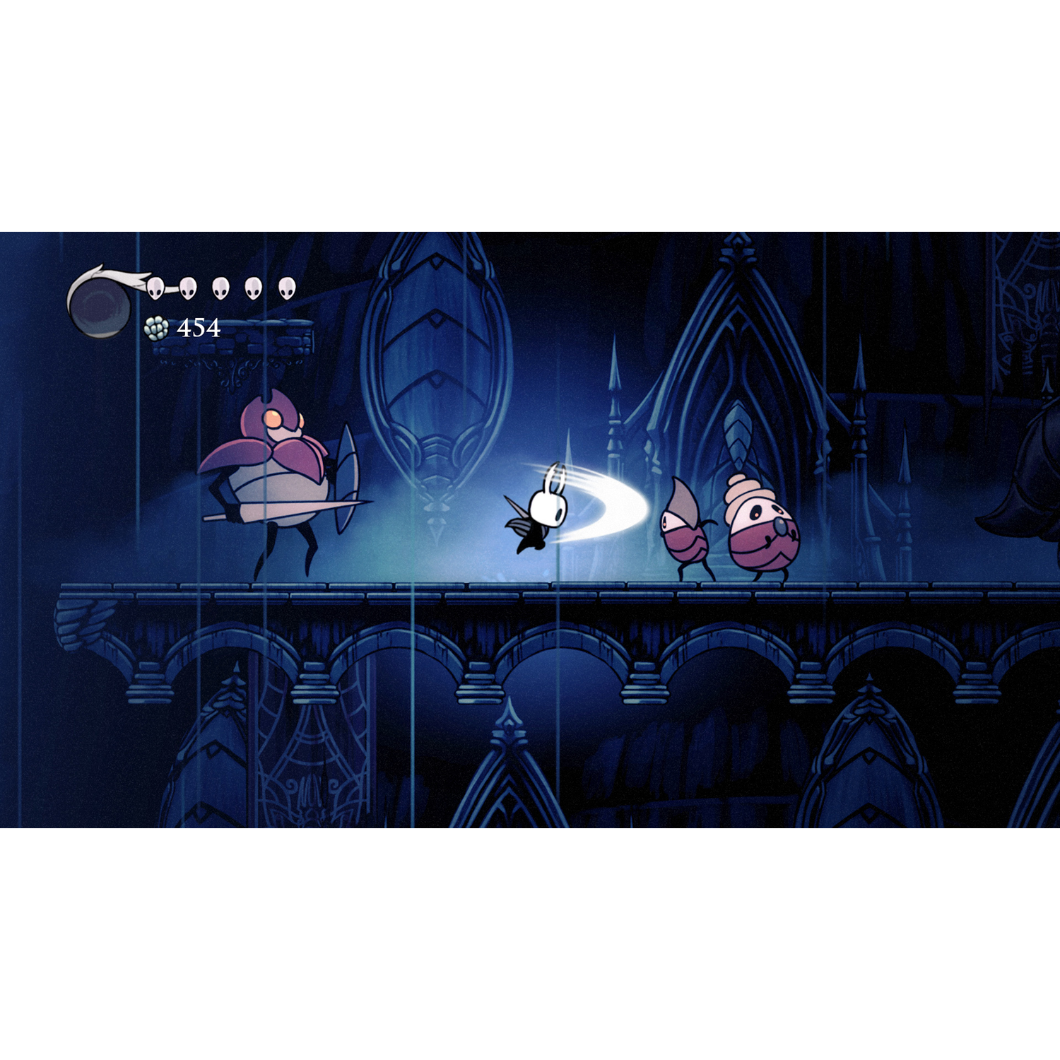 Een videogame scène met personages in een kasteelomgeving, met een zwaardgevecht.