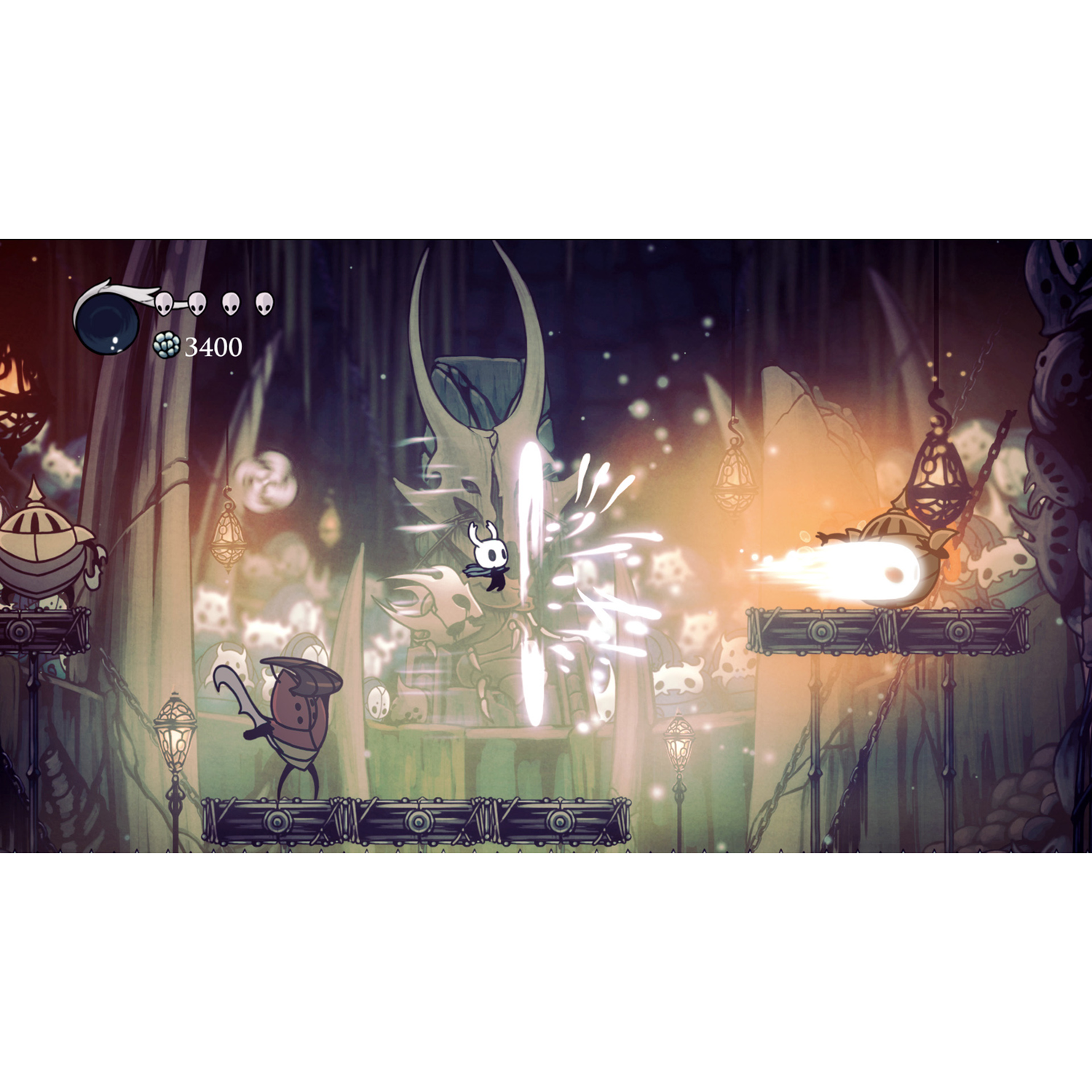 Game scène met een vechtende ridder. Lichteffecten. Donkere, fantasie setting.