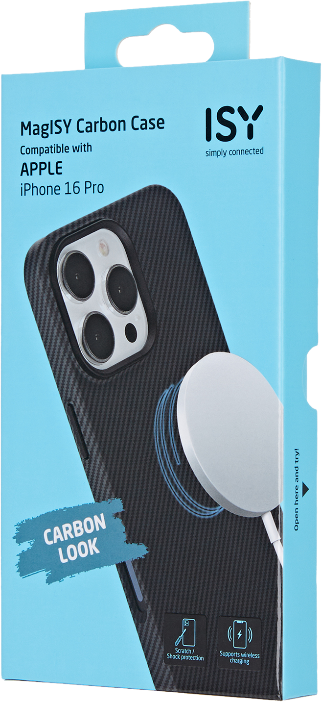 Telefonhüllenbox. Die Box hat eine Kohlefaseroptik und ein Bild eines Telefons in der Hülle.
