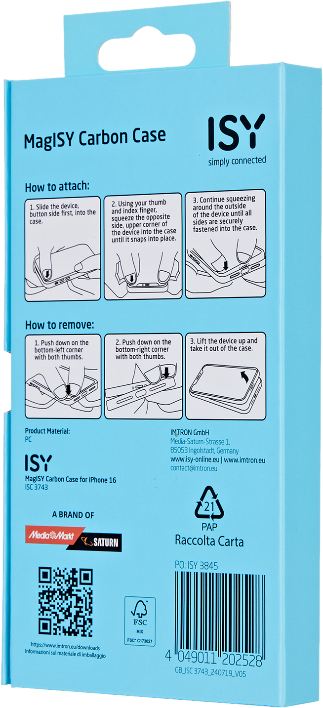 Dos d'un emballage de coque iPhone avec instructions et infos produit.