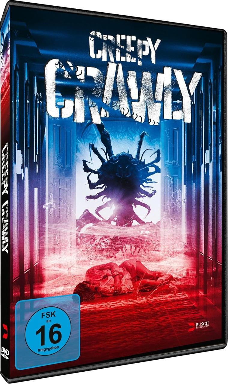 Creepy Crawly DVD-Cover mit Horrormotiv, blaues und rotes Farbschema.