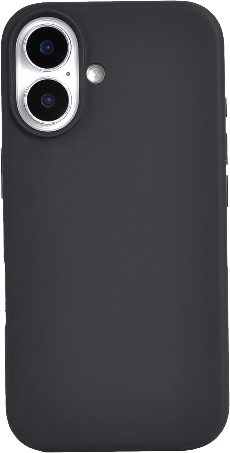 Une coque de téléphone noire avec une bosse pour l'appareil photo. Le téléphone a deux lentilles et un flash.