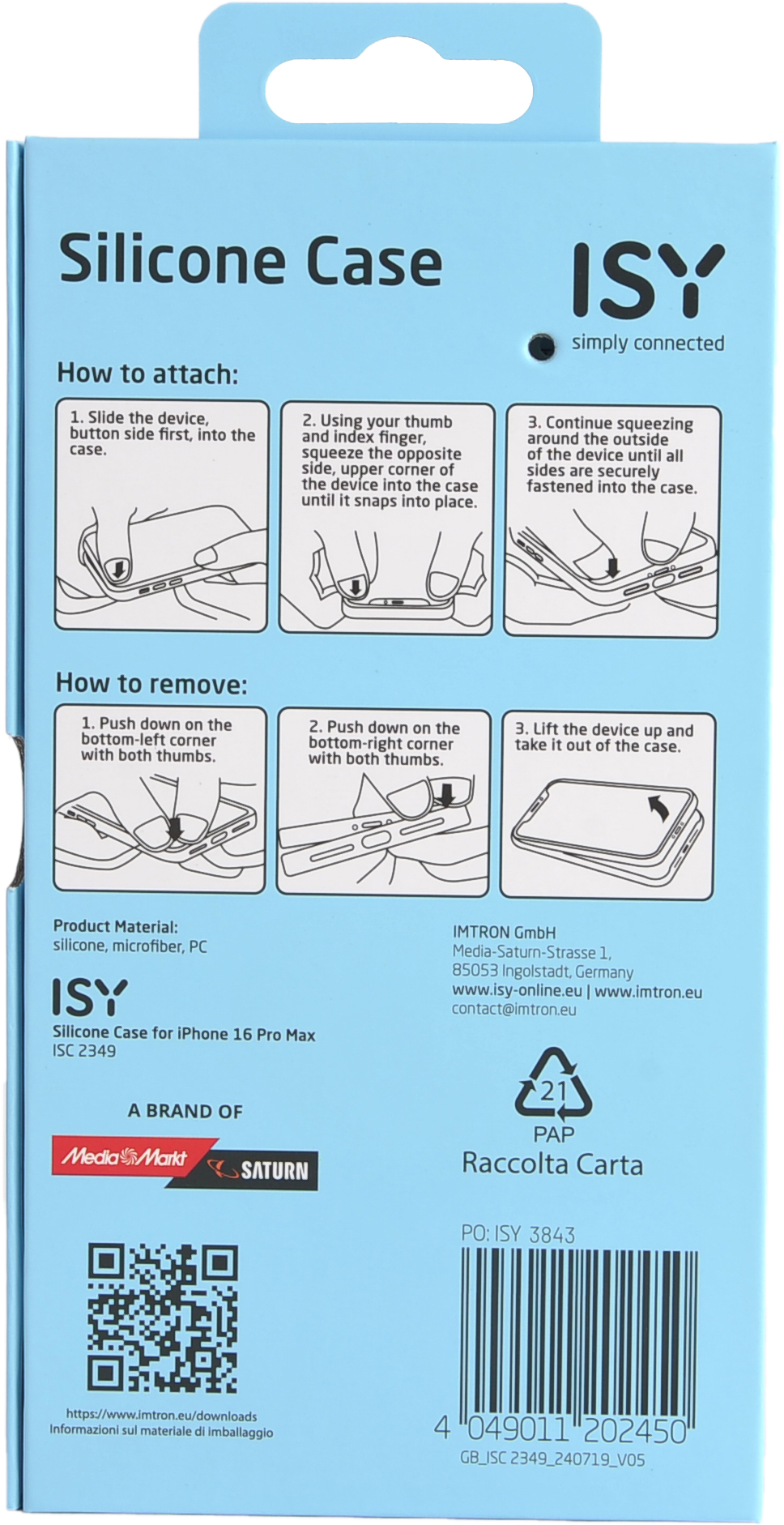 Une boîte de produit avec des instructions pour fixer et retirer une coque.