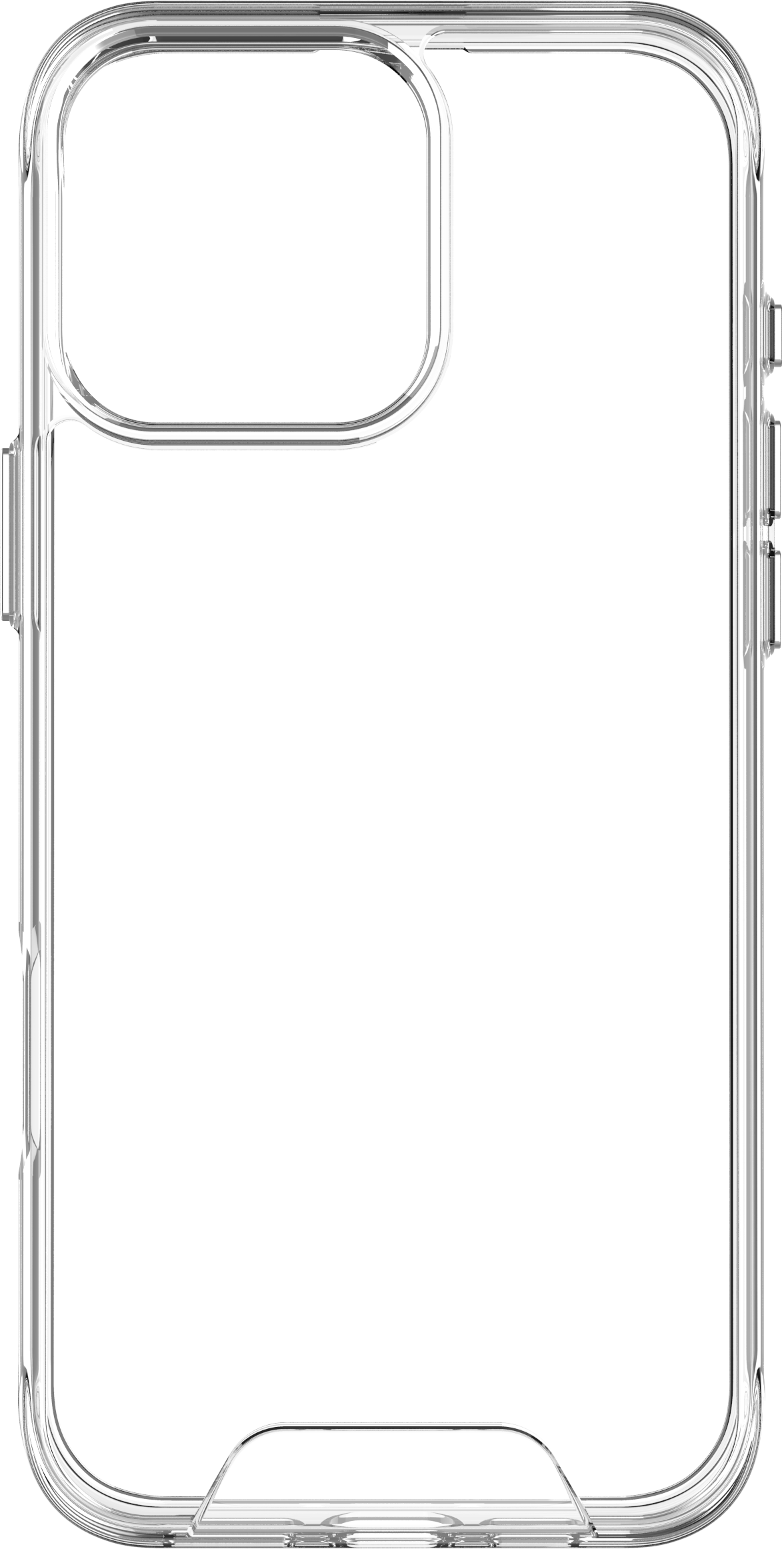 Une coque de téléphone transparente avec un cercle blanc et une ligne, pour MagSafe.