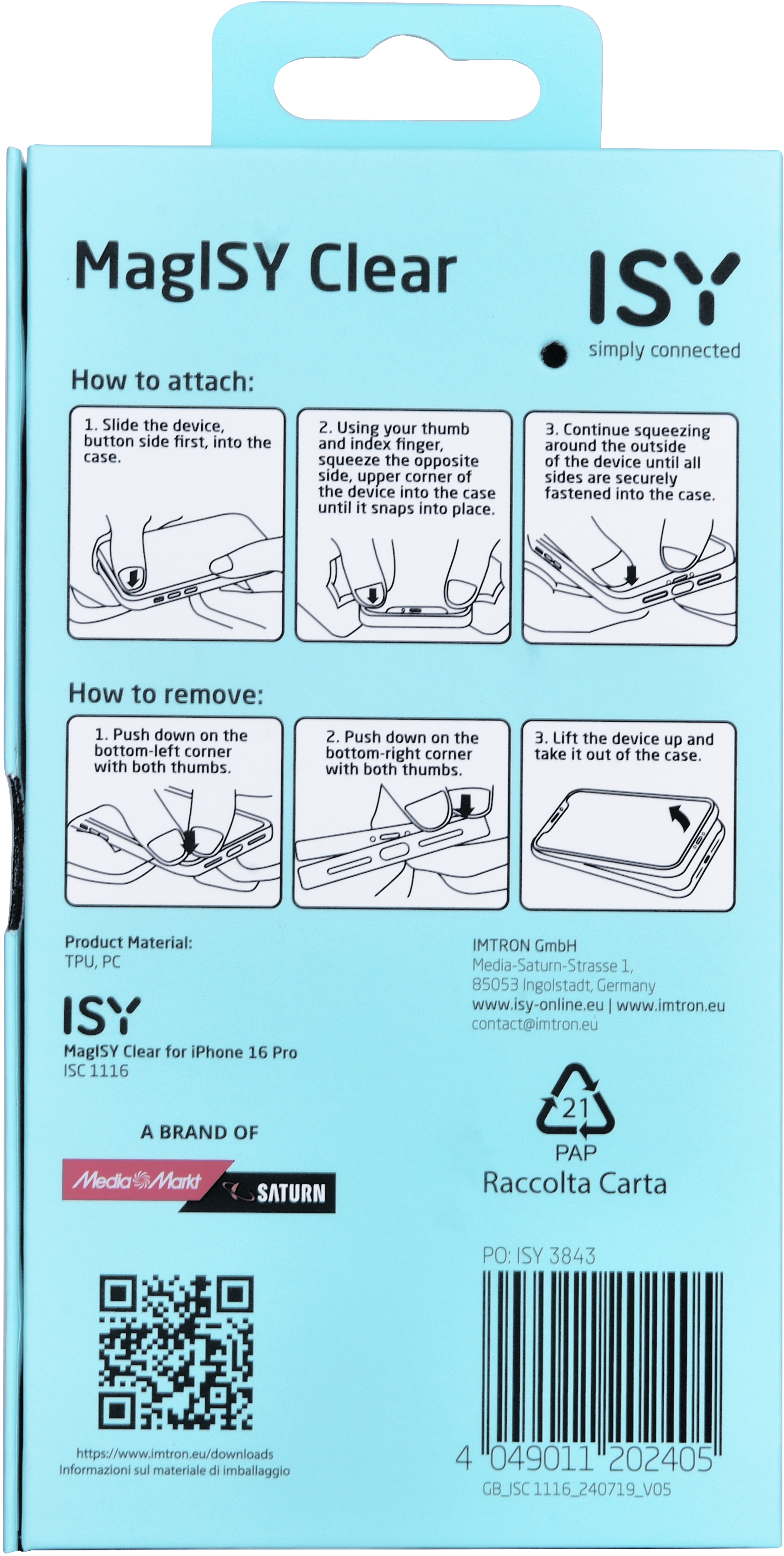 Dos d'une boîte de produit avec instructions et informations sur une coque de téléphone.