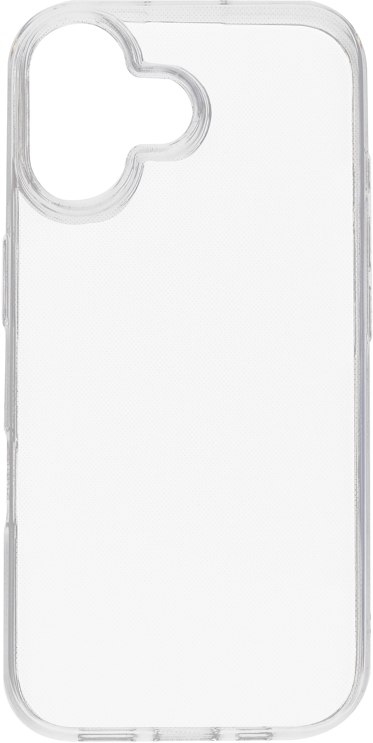 Une coque de téléphone transparente sur fond blanc.