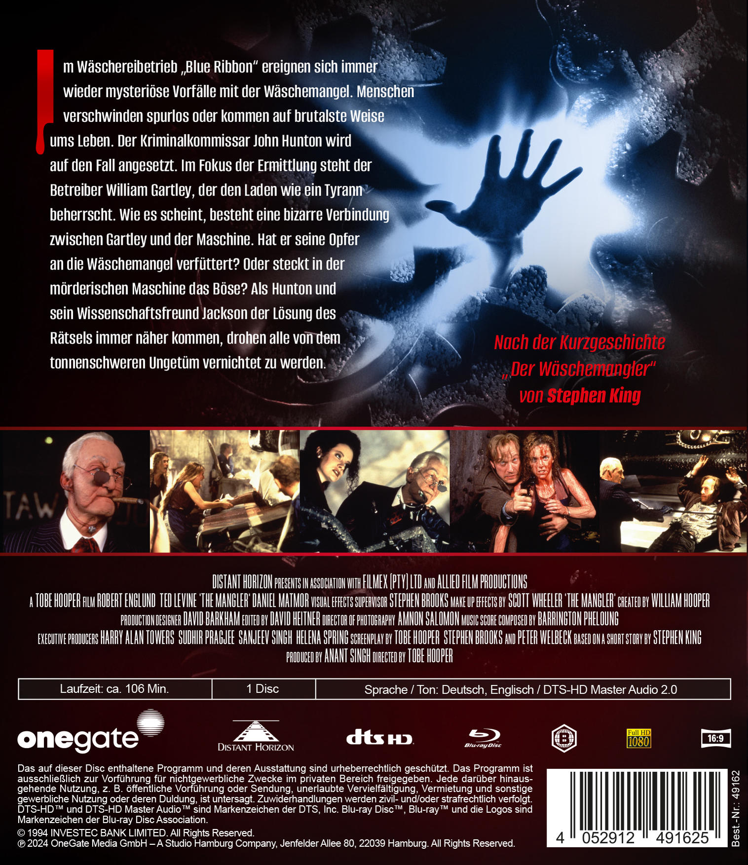 Die Rückseite einer DVD-Hülle mit Text in Deutsch und Englisch. Das Hauptbild zeigt eine Hand.