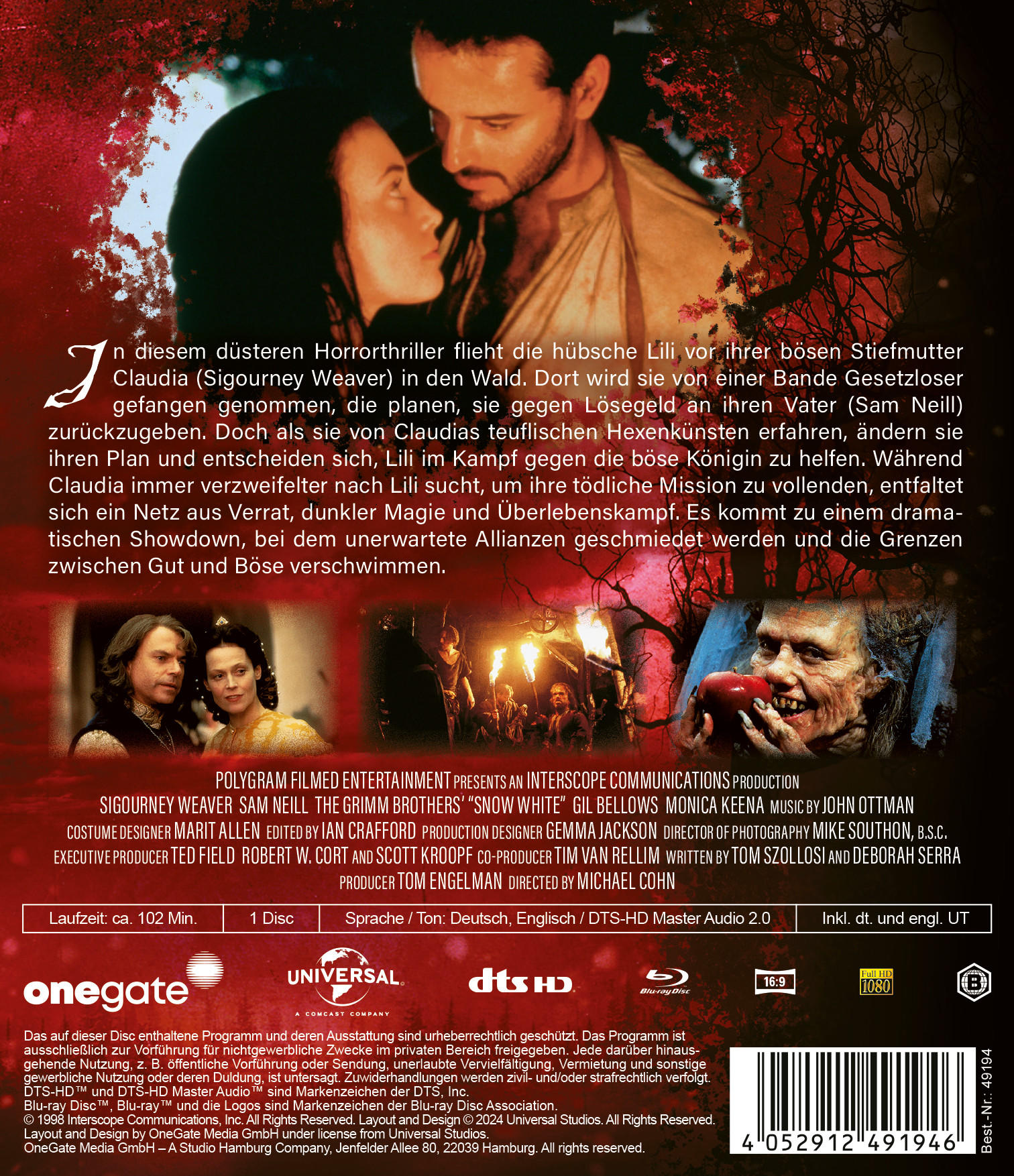 Filmcover mit Frau und Mann. Text-Overlays beschreiben die Handlung.