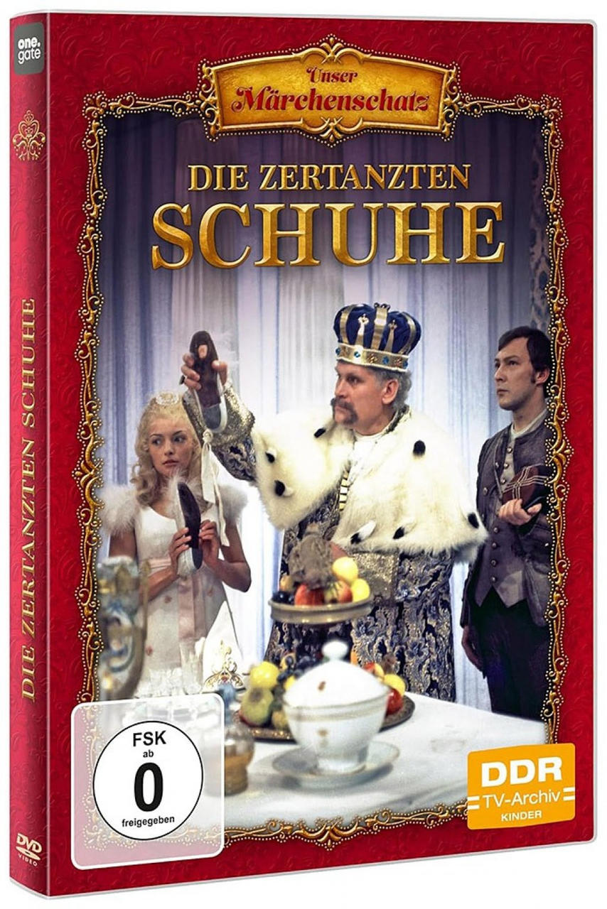 DVD-Cover für 'Die Zertanzten Schuhe' mit Schauspielern und festlichem Design.