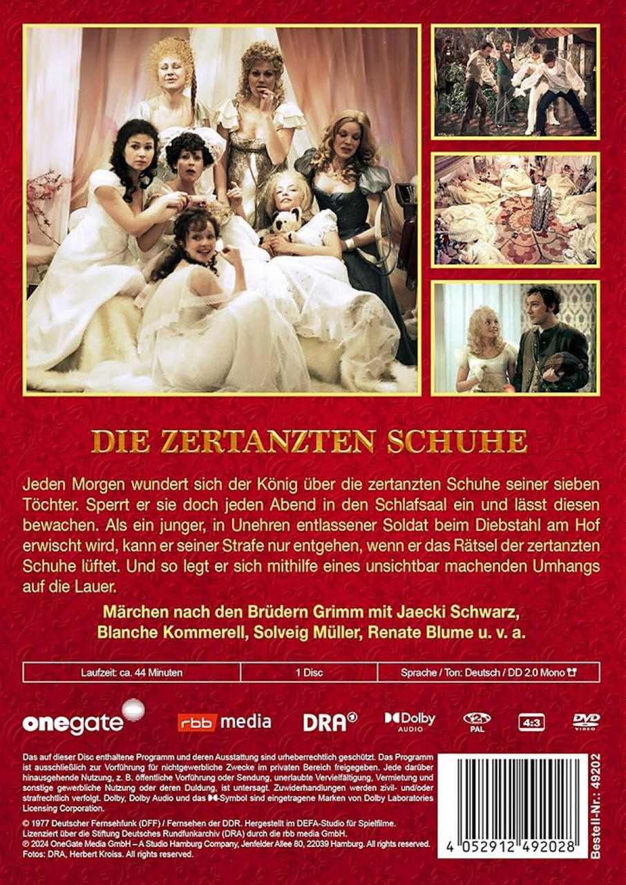 DVD-Cover für "Die zertanzten Schuhe". Zeigt mehrere Frauen in Kleidern und ein Filmbild in der Ecke.