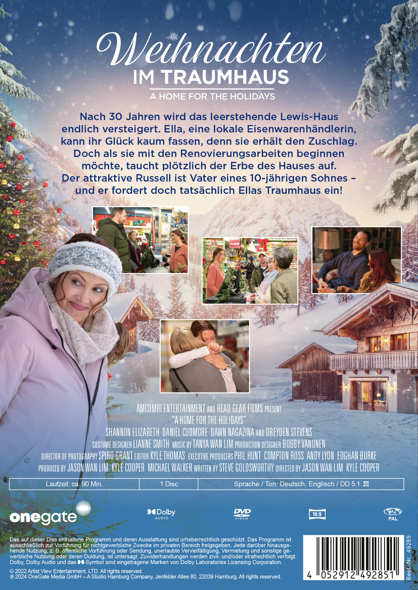 Filmposter: 'Weihnachten im Traumhaus'. Eine Frau in rosa Mantel lächelt.