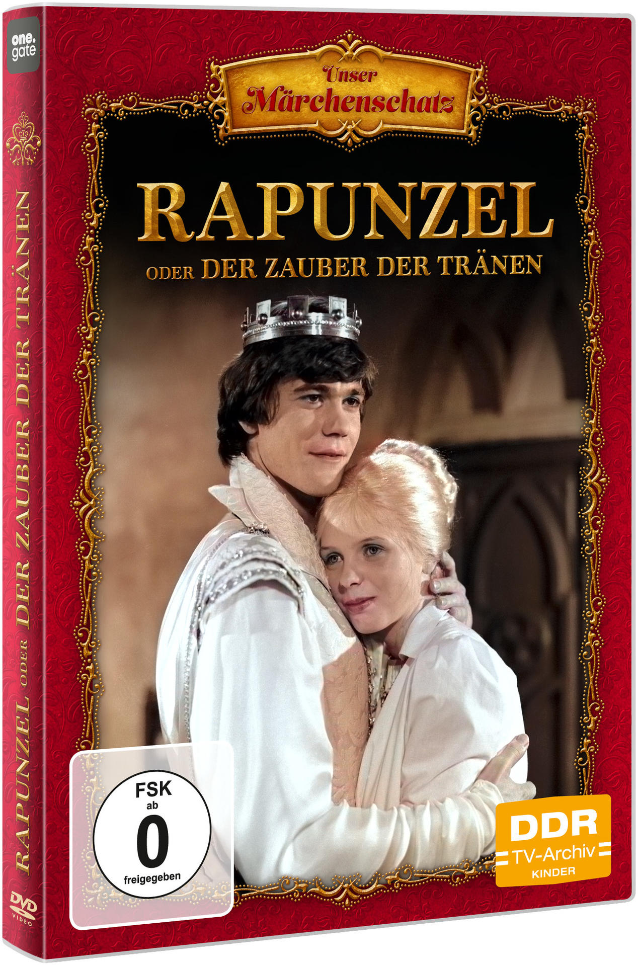 DVD-Cover des Rapunzel-Films. Ein Mann umarmt eine Frau mit Krone.