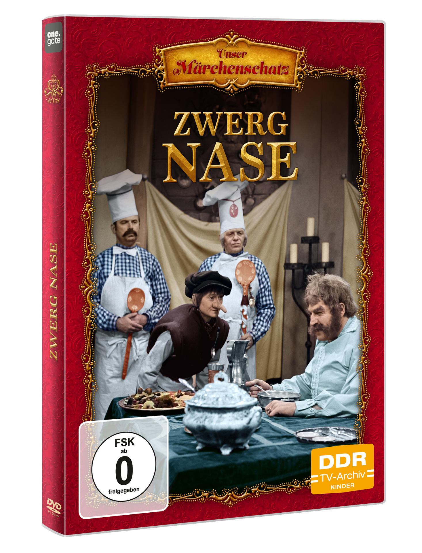 DVD-Hülle für "Zwerg Nase" mit Schauspielern mit Kochmützen und einem Menü.