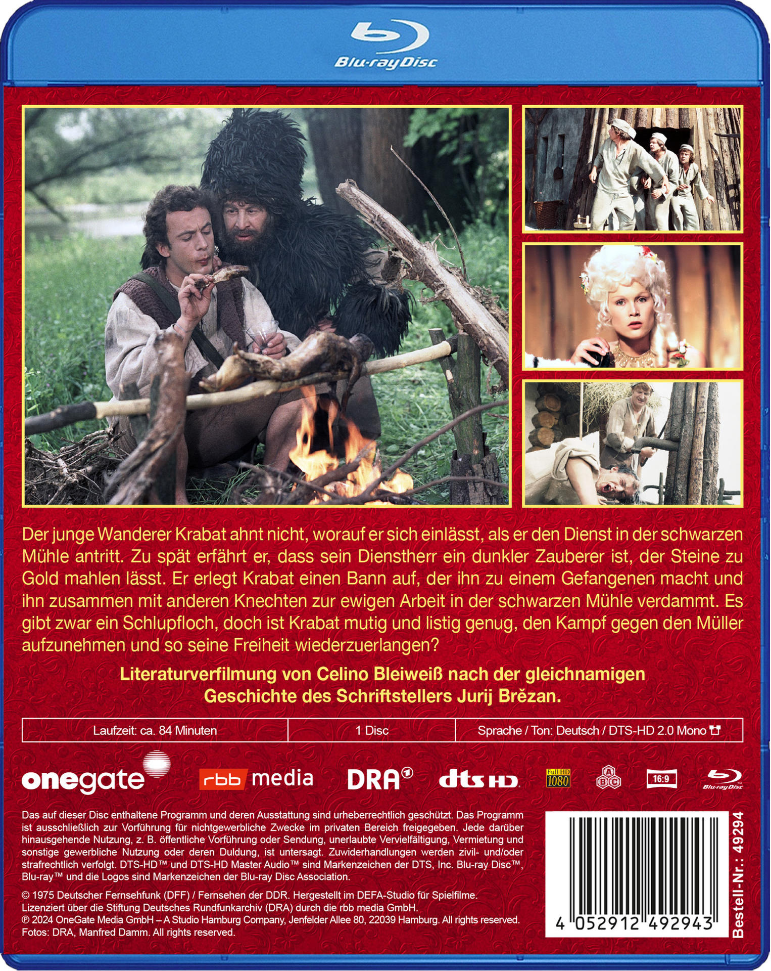 Blu-ray-Disc-Hülle mit Filmszenen und Text. Ein Mann mit Bart isst.