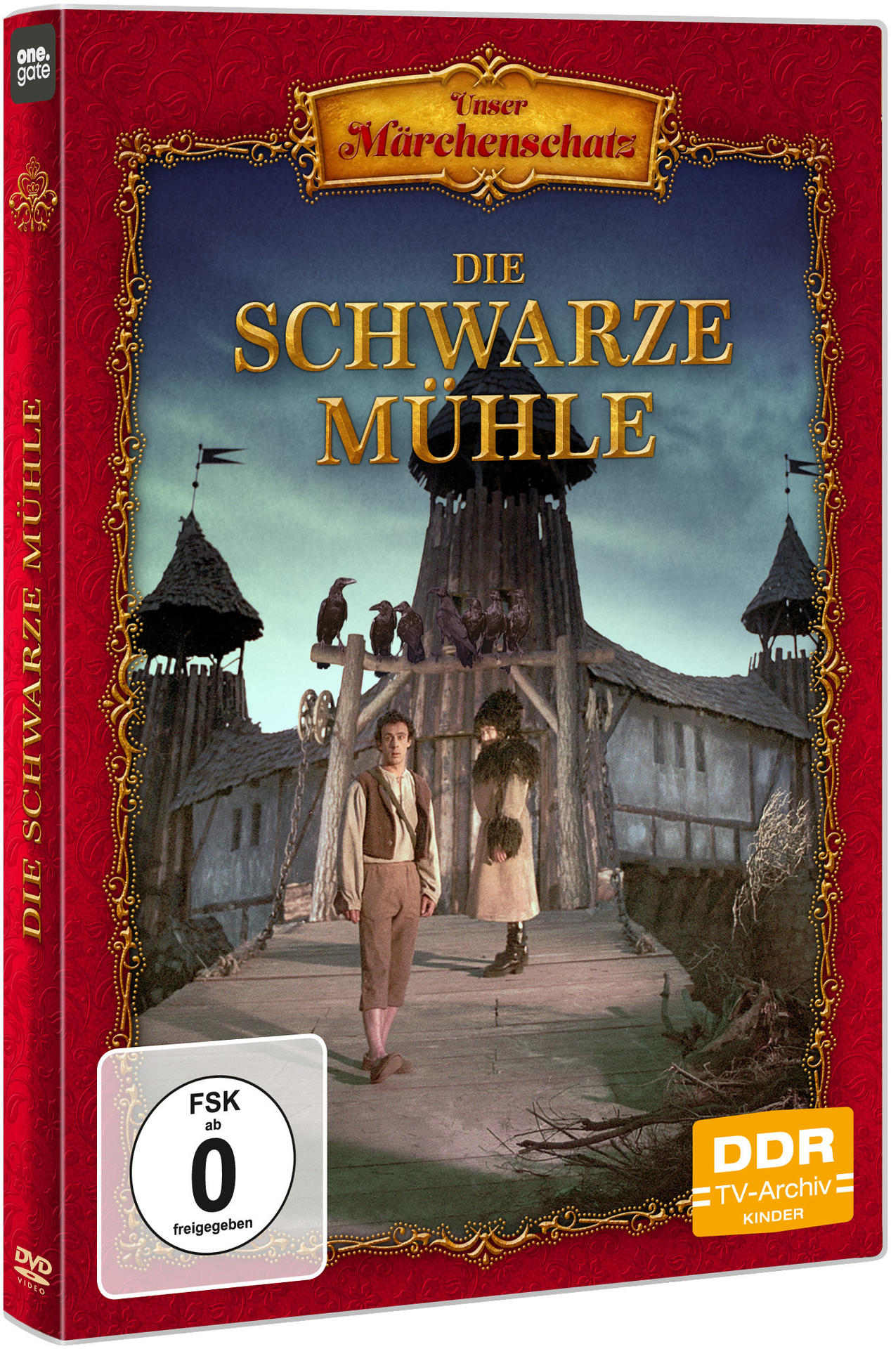 DVD-Cover. Zwei Personen vor einem Schloss. Text: Die Schwarze Mühle (Die Schwarze Mühle)