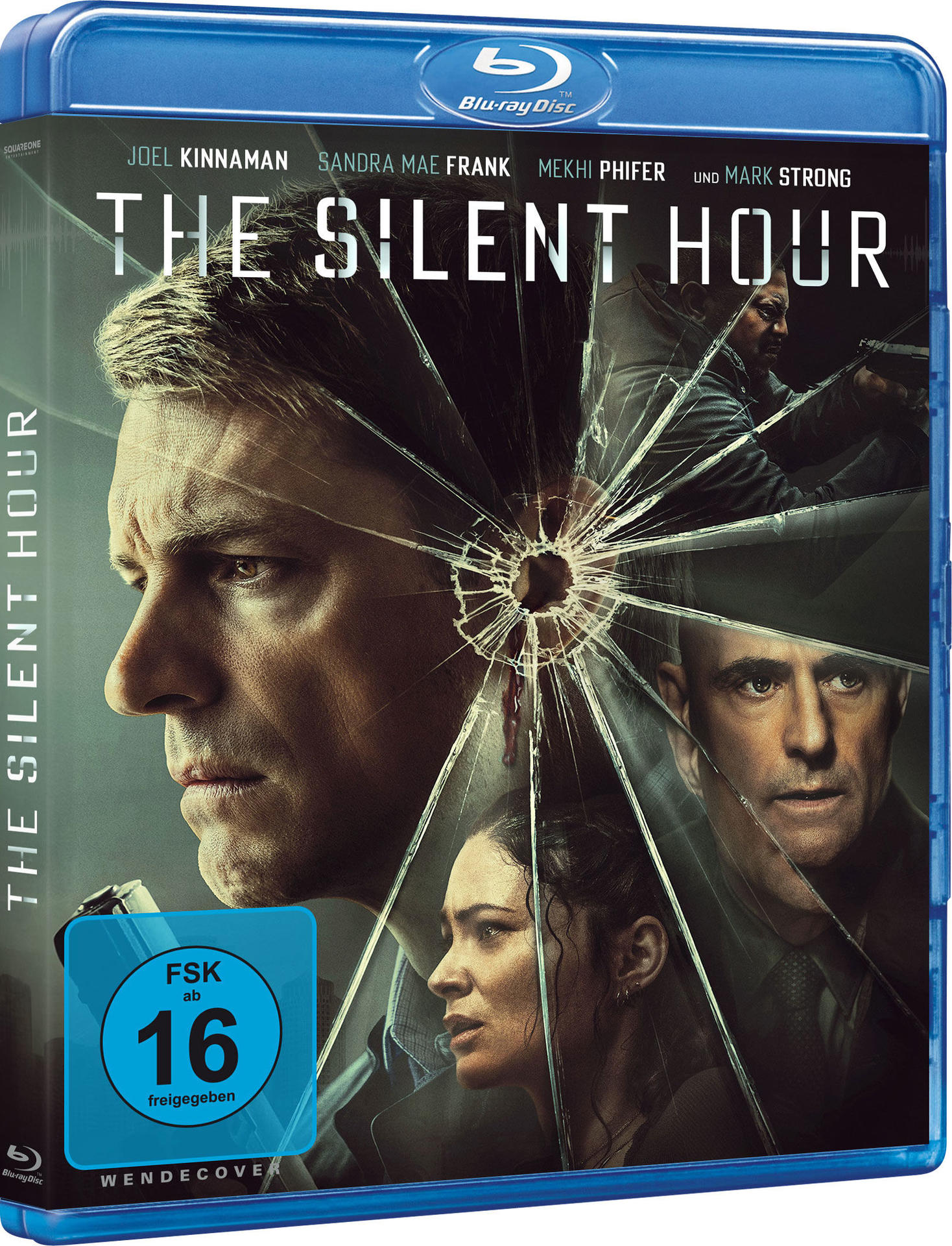 Filmposter: Joel Kinnaman, Sandra Mae Frank und andere auf einem Hintergrund aus zersplittertem Glas.
