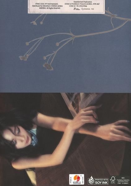 Albumcover mit blauem Himmel, Pflanzenzweig und Porträt einer Frau. Text und Logo oben und unten.