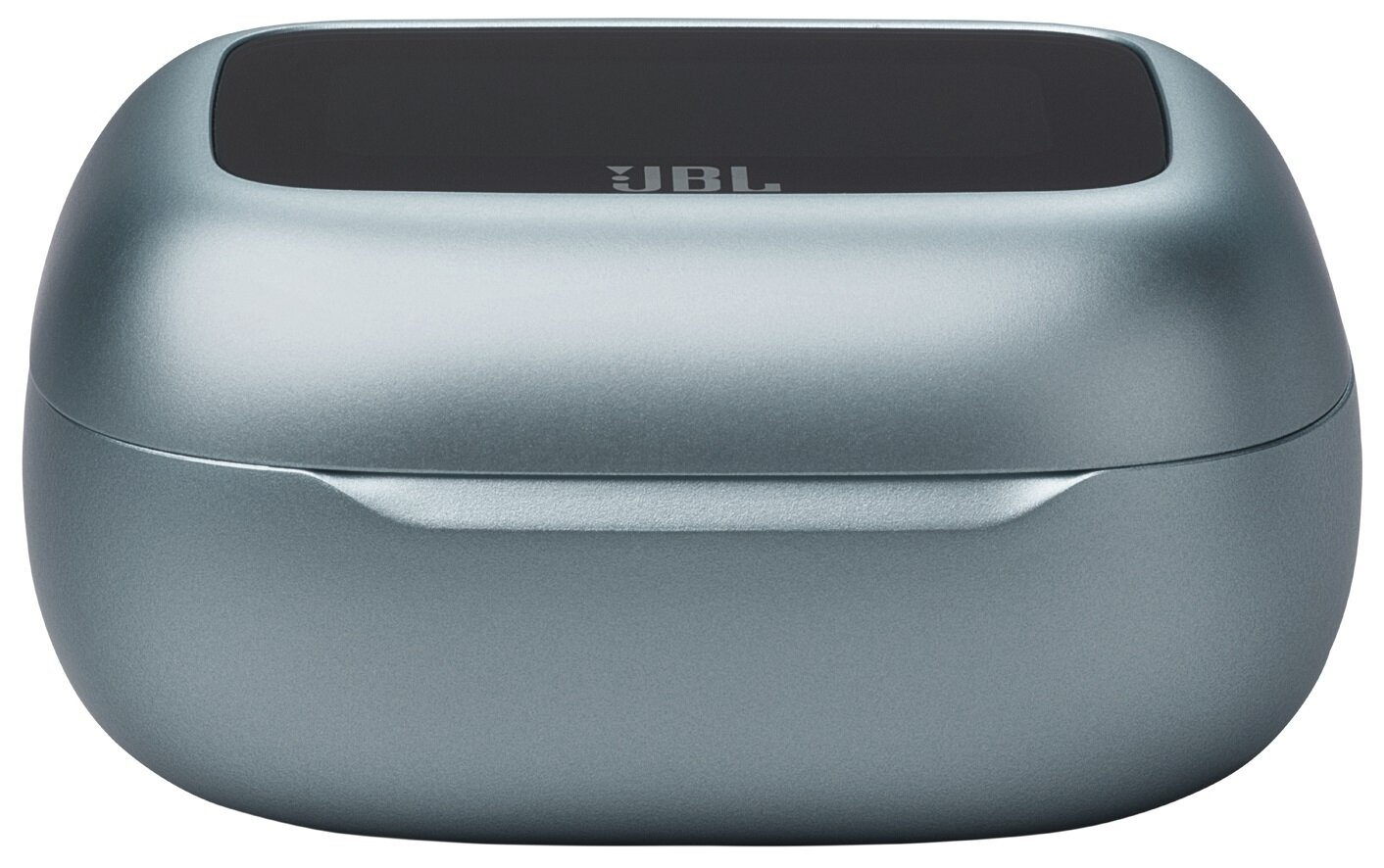 Jasnoniebieskie etui ładujące JBL z czarną górą i logo JBL.