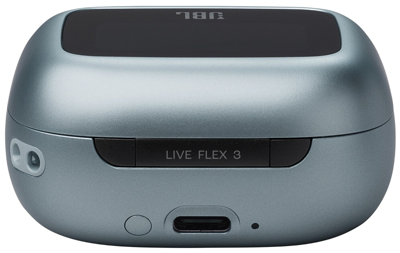 Niebiesko-szare etui ładujące JBL z napisem LIVE FLEX 3.