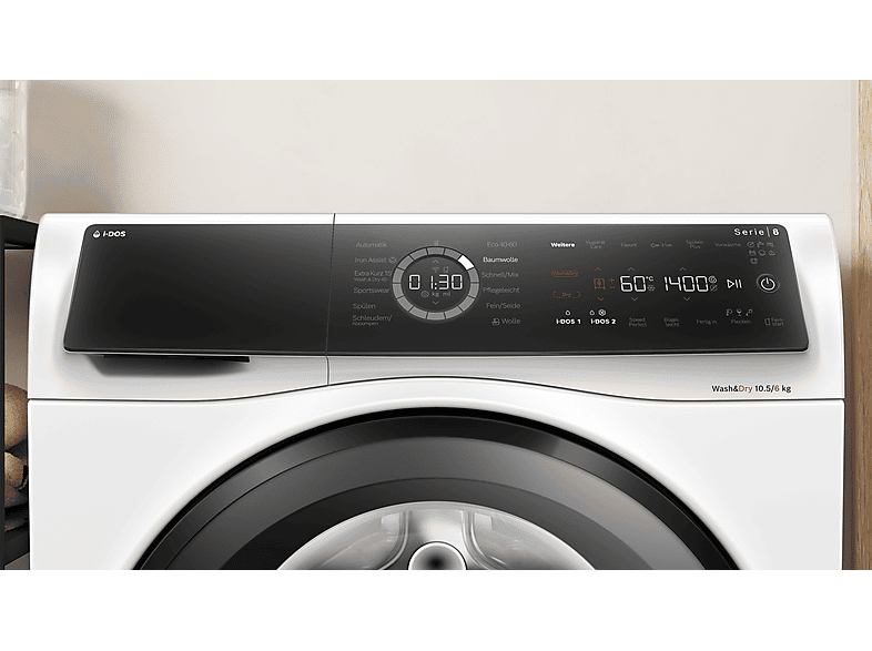 Bosch WNC254A40 Serie 8 Waschtrockner (10,5 kg / 6,0 kg, 1390 U/Min., freistehend, Weiß) — Foto 5 von 5