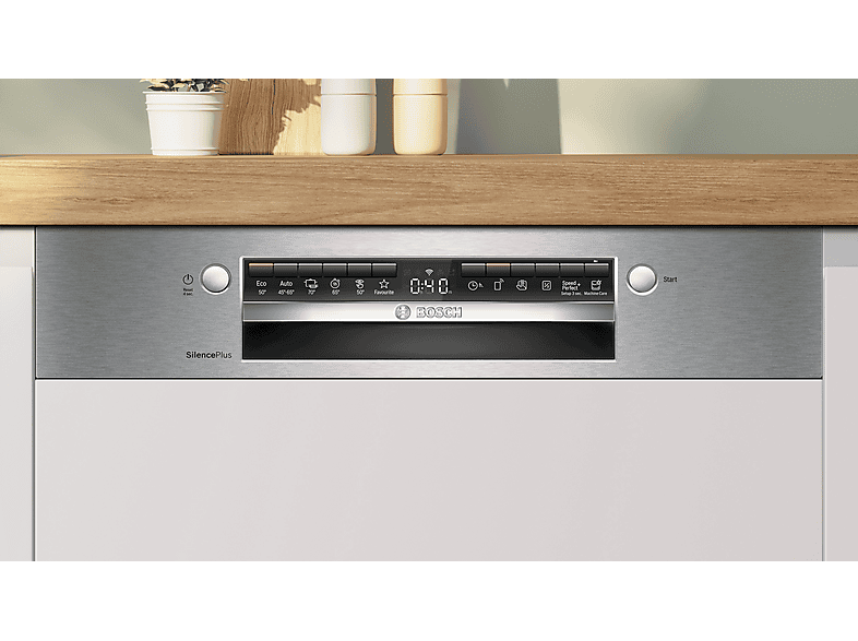 Bosch SMI4ETS08E Serie 4 Geschirrspüler (integrierbar, Besteckkorb, 598 mm breit, 44 dB(A), B, Gebürsteter Stahl)