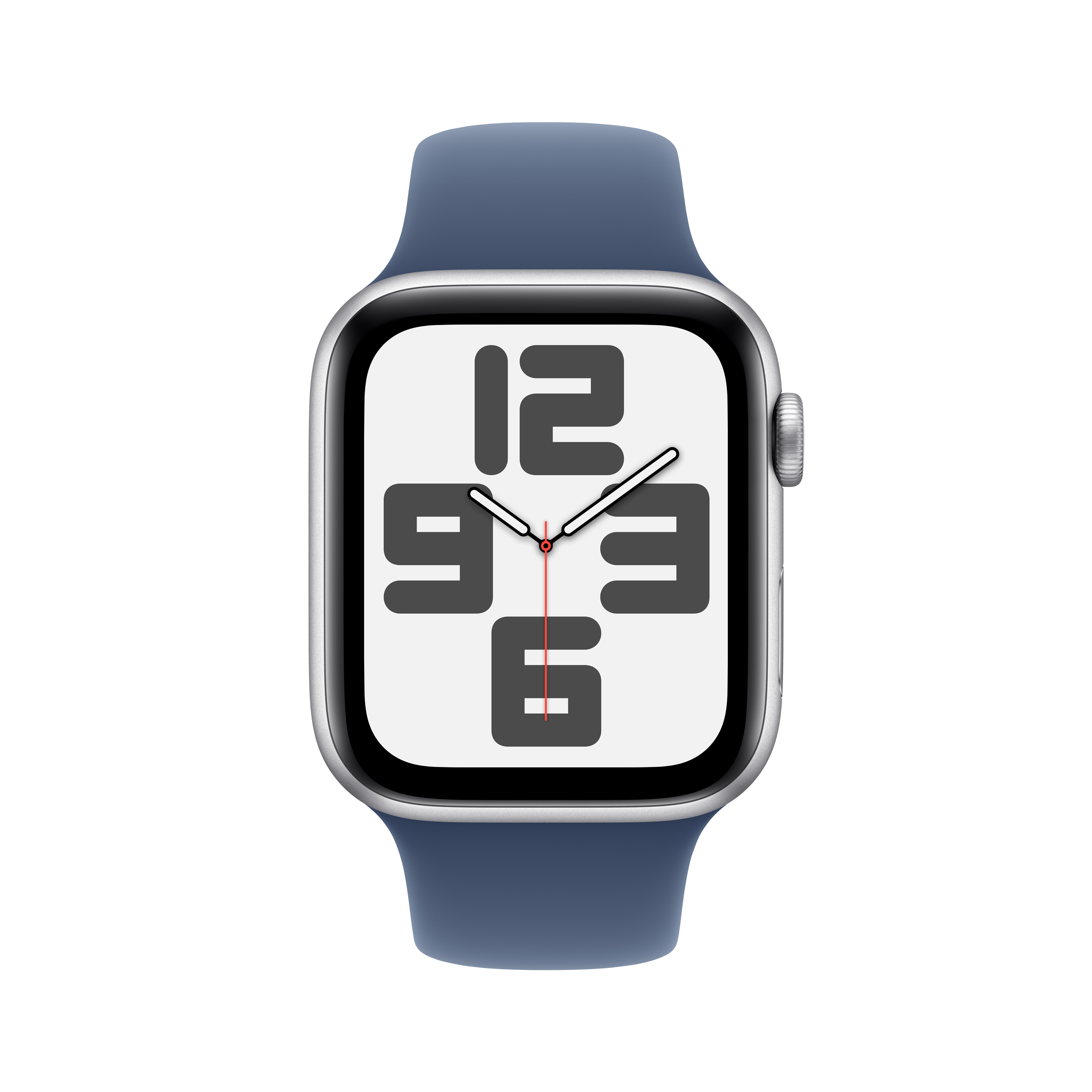 Mavi kayışlı Apple Watch, siyah ekranlarda saat kadranını ve iki SOS uyarısını gösteriyor.